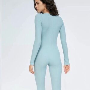 Aritzia Light Blue Long-Sleeve Ribbed Jumpsuit